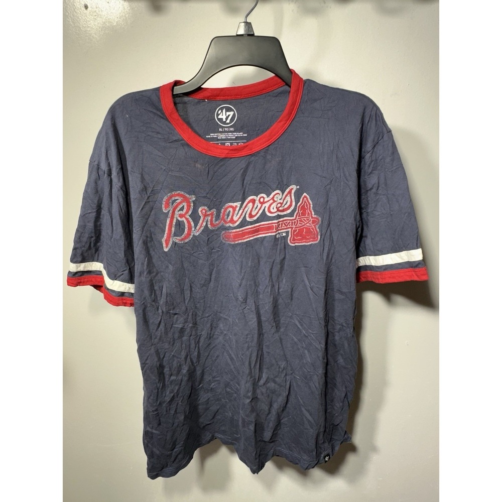 Distressed Atlanta Braves MLB Men's Shirt XL Navy Red White Fan Apparel Baseball